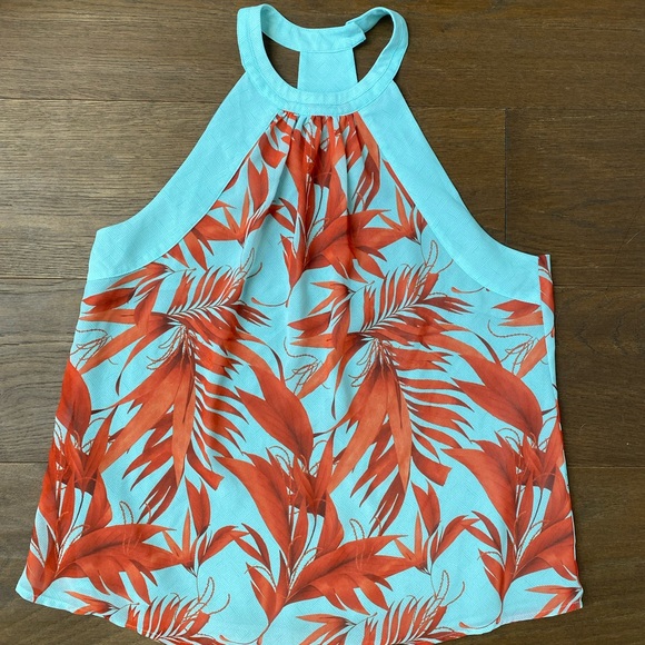 H&M Tops - H&M Pale blue and orange tropical highneck tank